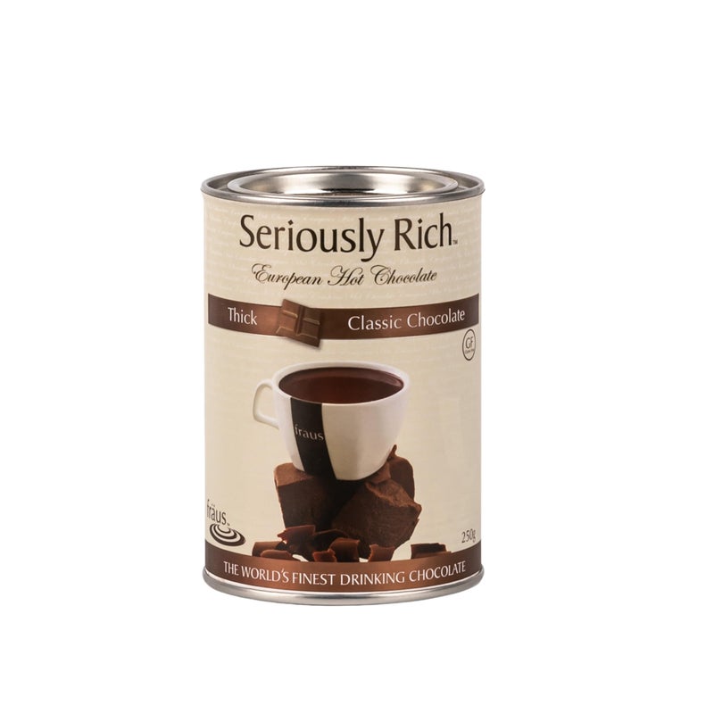 Fraus Seriously Rich Classic Hot Chocolate Powder - Premium Rich Cocoa Blend for Decadent Homemade Hot Chocolate & Desserts - Ideal for Warm Beverages and Baking - 250g